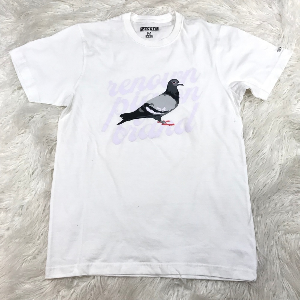 STAPLE PIGEON RENOWN PIGEON BRAND S/S SHIRT WHITE - Picture 1 of 3